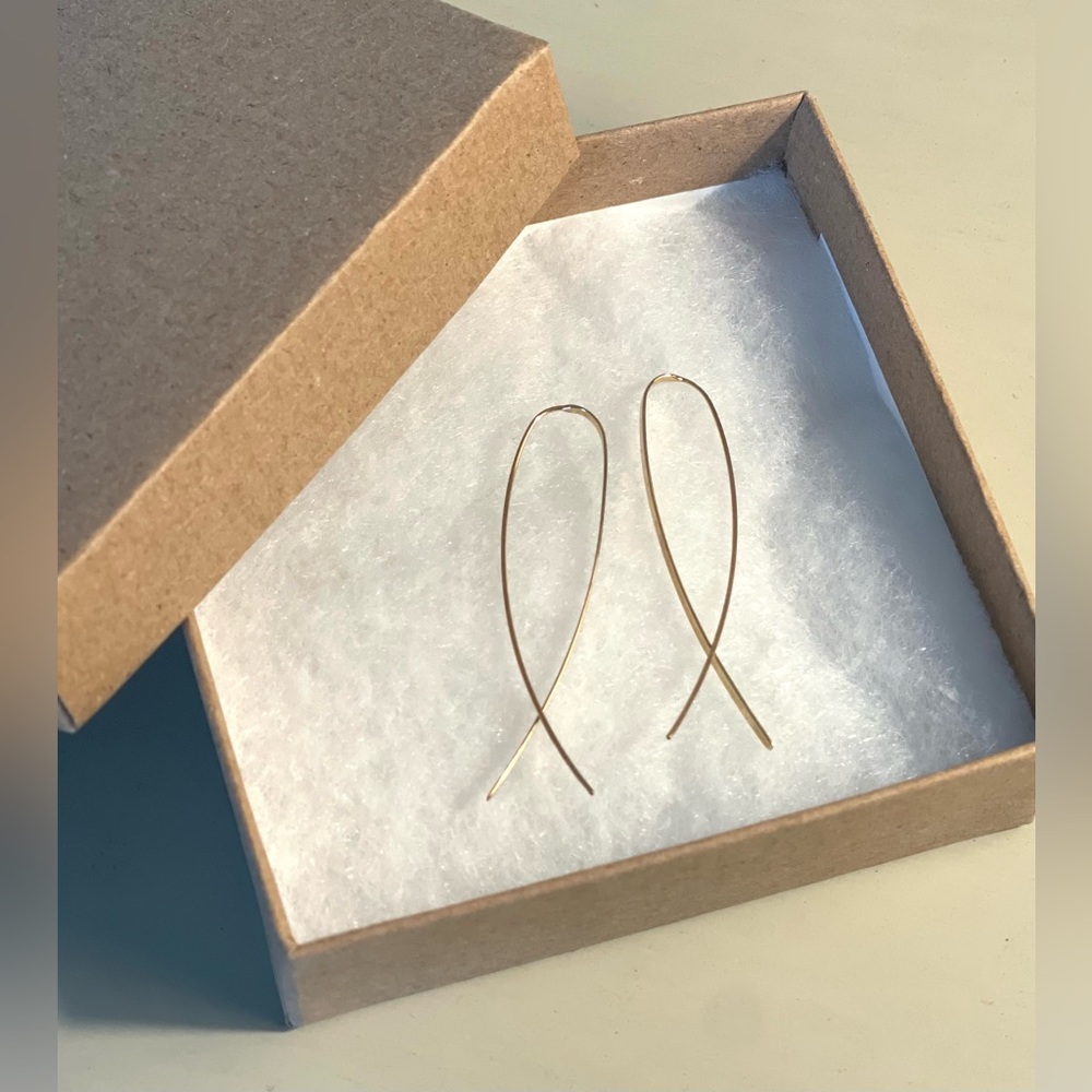 LANA, Mini Threader Narrow Flat Upside Down Hoop Earrings, 14k gold